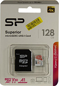Silicon Power <SP128GBSTXDV3V20SP> microSDXC Memory Card 128Gb UHS-I U3 V30 A1 + microSD-->SD Adapter